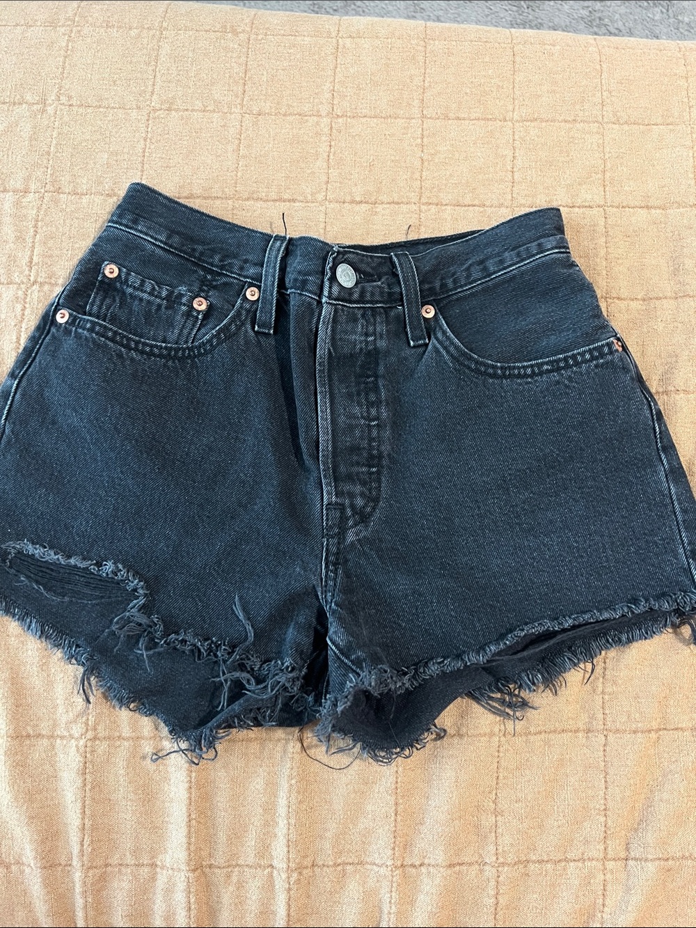 Levi's Black Distressed High-Waist Denim Shorts